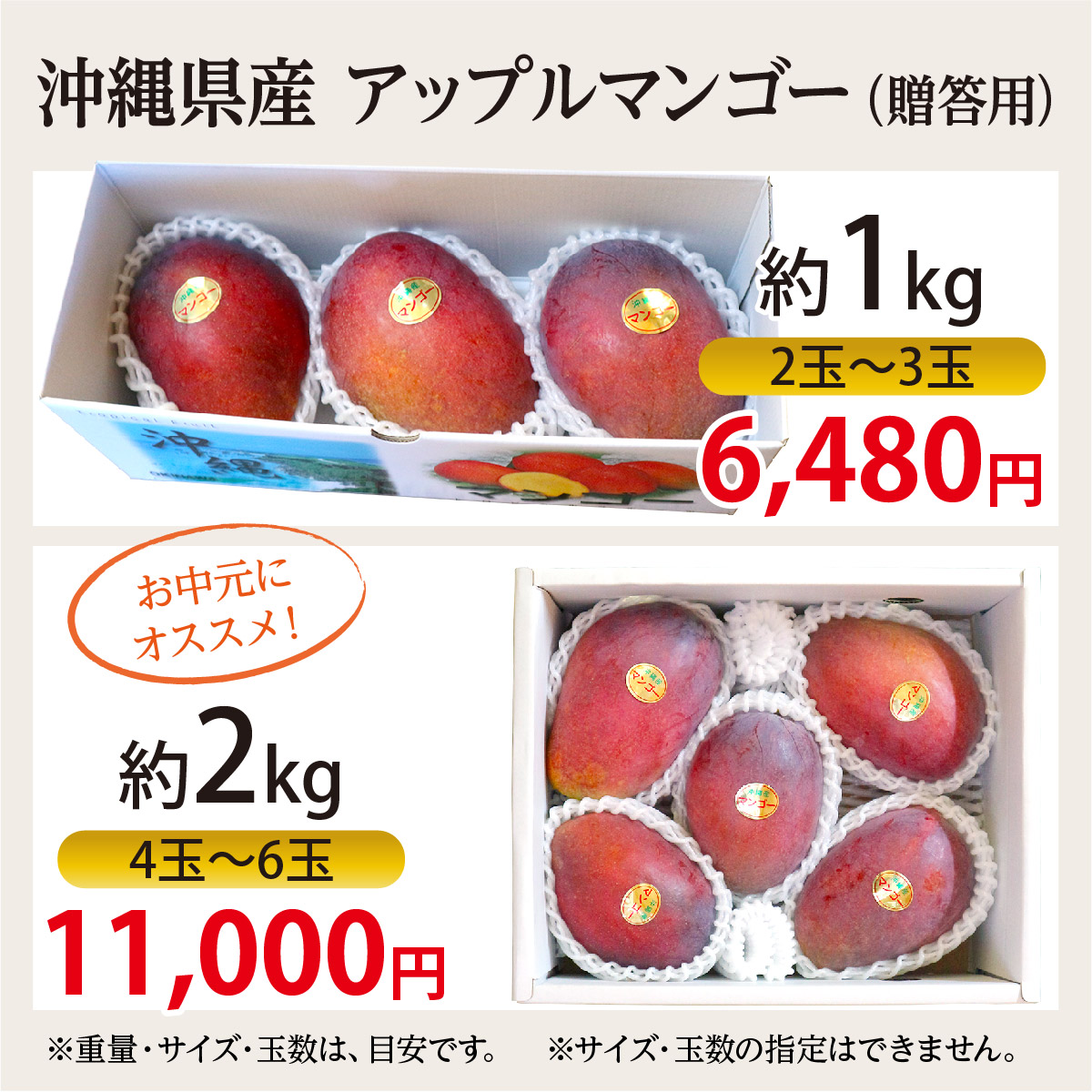 沖縄産☆贈答用金煌マンゴー6玉(2kg) - 果物